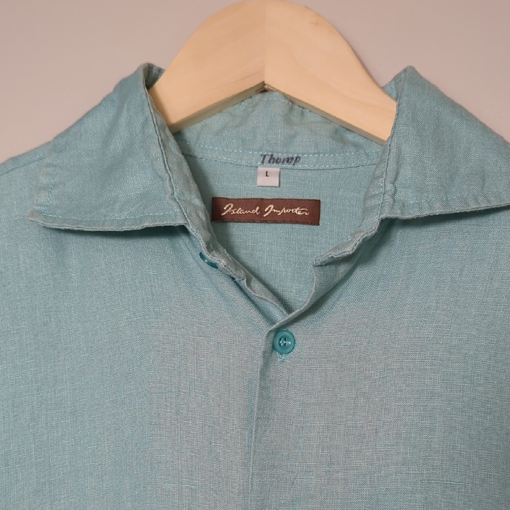 Island Importer Men's Linen Aqua Short Sleeve Button Down Shirt Large Beachy - Picture 7 of 13